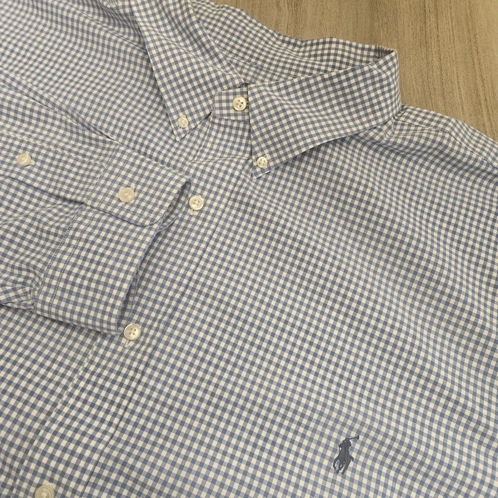 Polo Ralph Lauren Mens 4XLT Stretch Blue White Check Button Down Shirt Big Tall